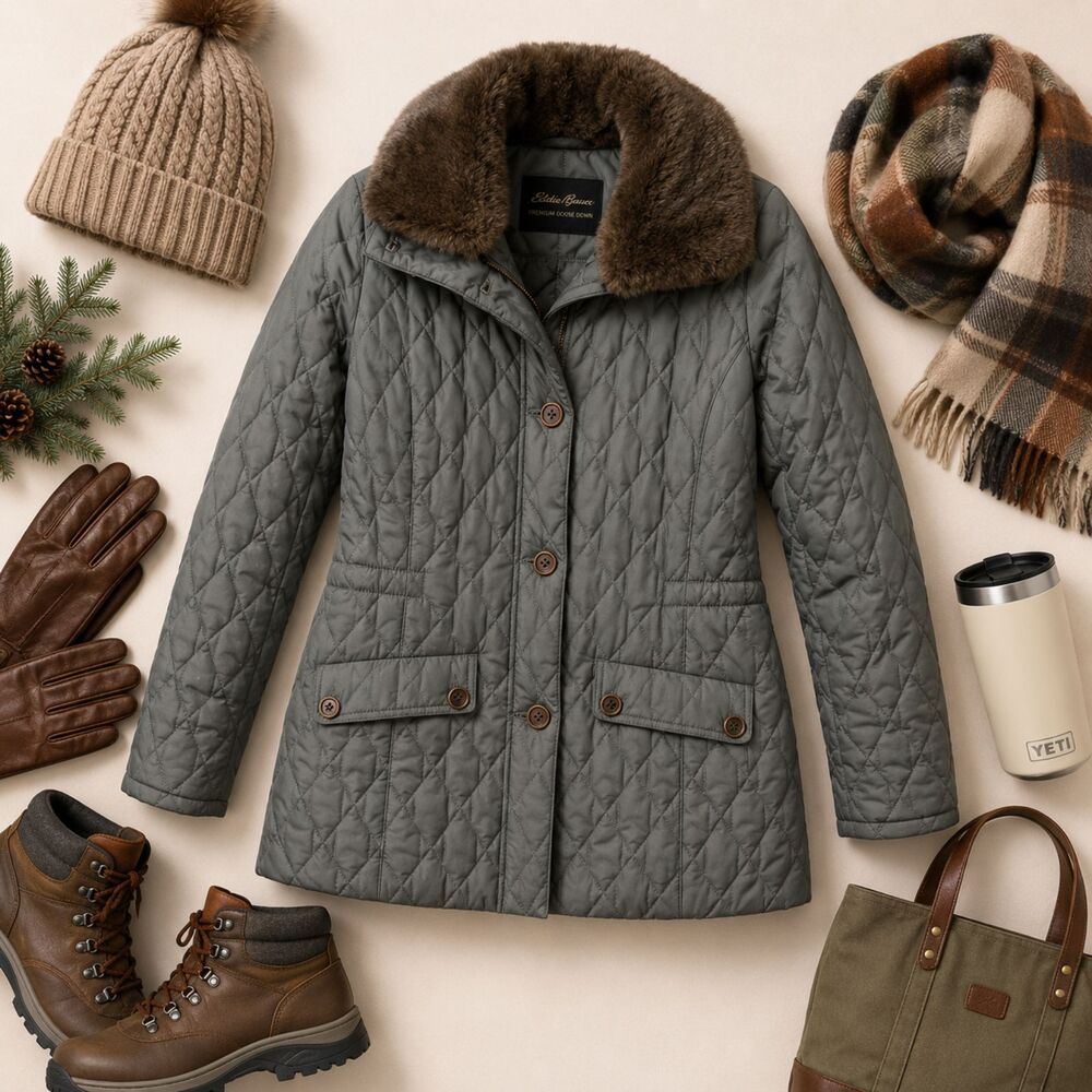Eddie Bauer Goose Down Jacket Womens Small Puffer Quilted Button Für Collar (A3 - Picture 1 of 4